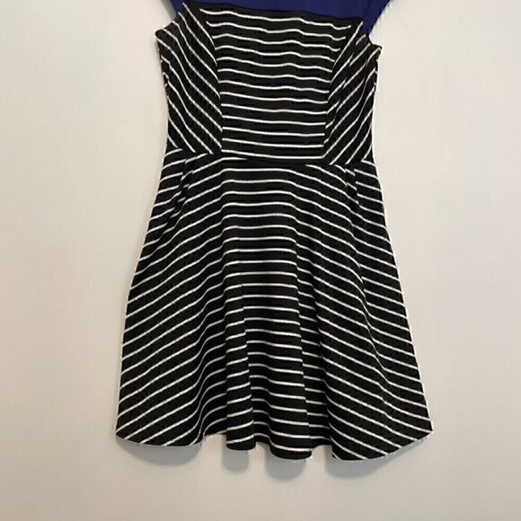 BCX Black White Indigo Colorblock Striped Cap Sleeve Fit & Flare Dress JUNIORS 7 - Picture 3 of 14